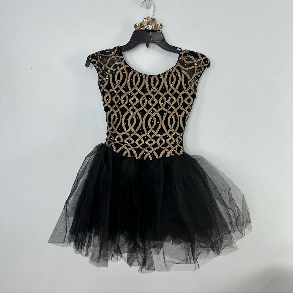 Revolution Small Adult Dream Weaver Black Dance Tutu Costume Gold Bodice Design